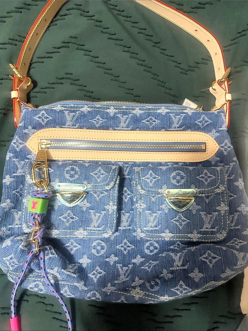 Louis Vuitton Monogram Denim Shoulder Bag in Blue & Tan